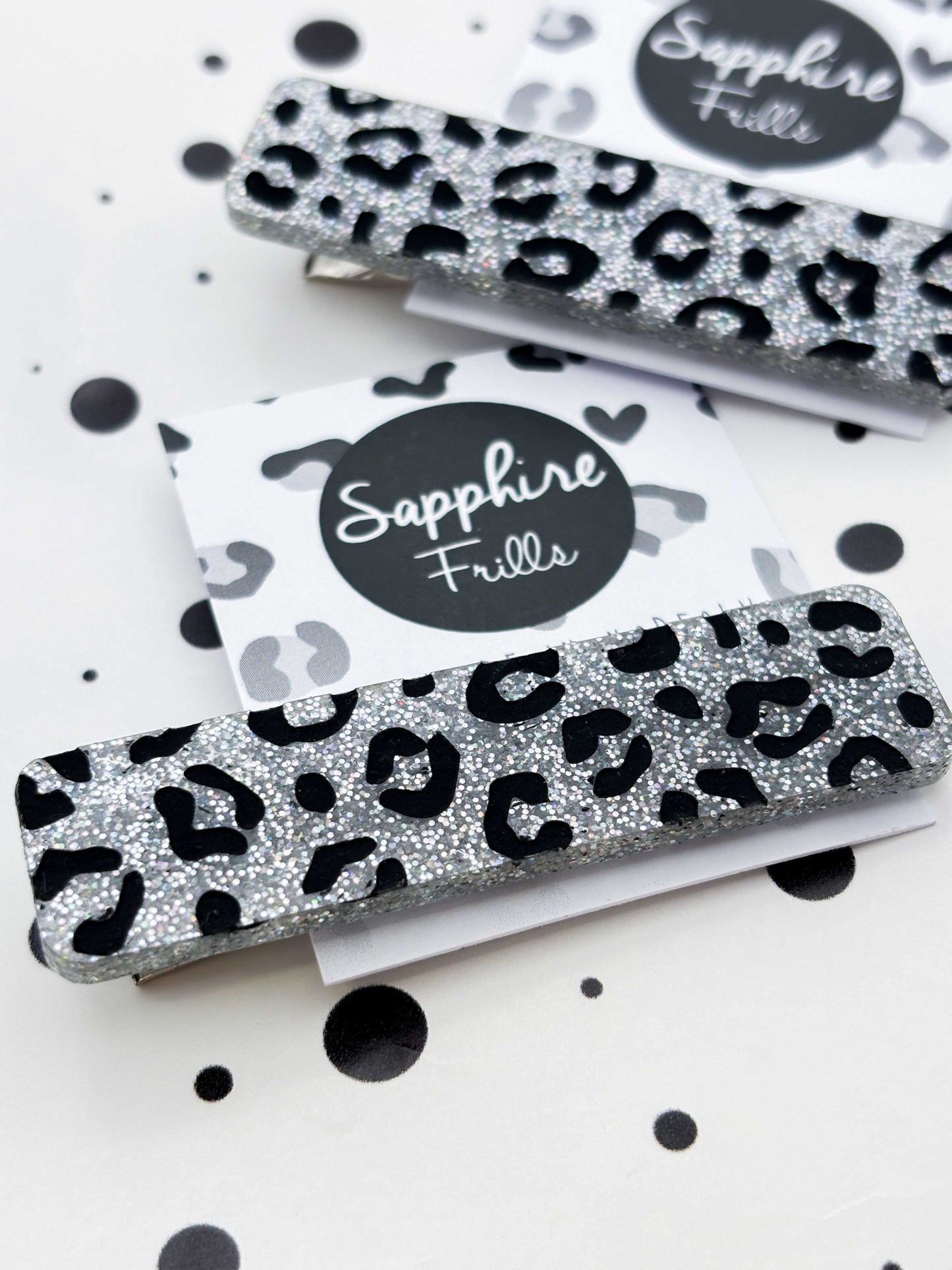 Silver Glitter Leopard Print Rectangle Acrylic Hair Clip