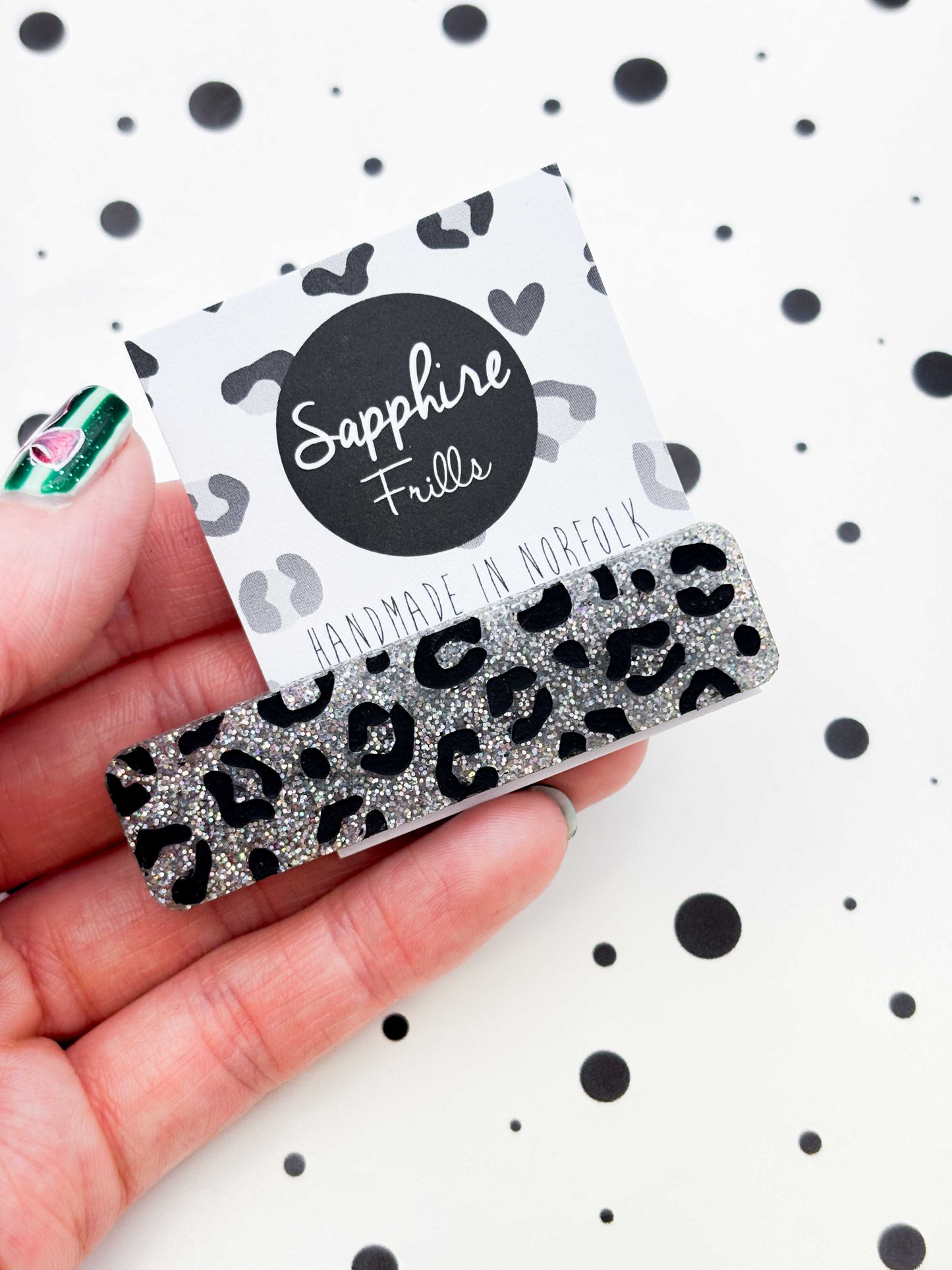 Silver Glitter Leopard Print Rectangle Acrylic Hair Clip