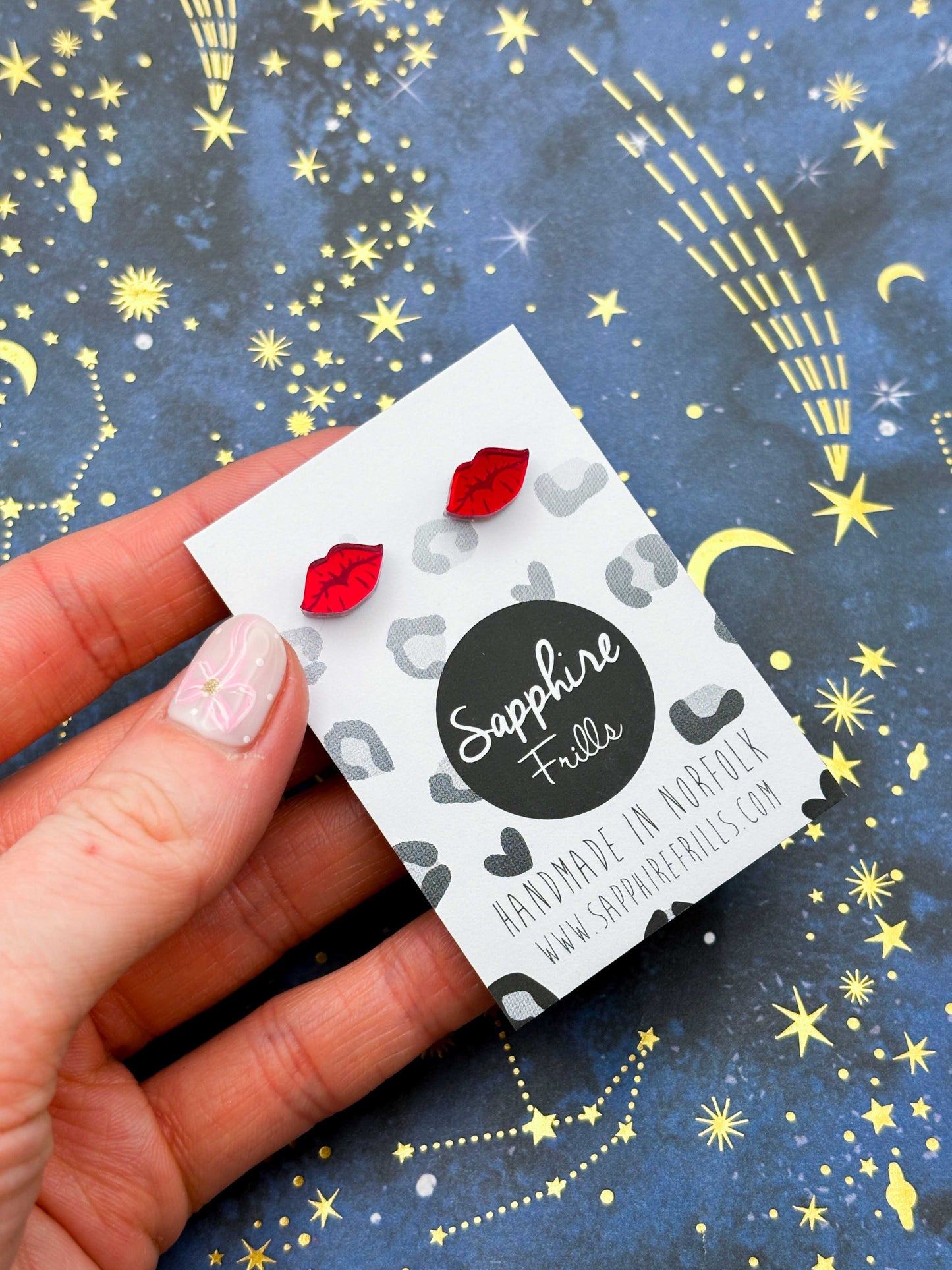 Mini Red Mirror Acrylic Lips Stud Earrings