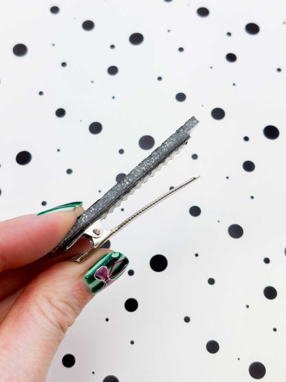 Silver Glitter Leopard Print Rectangle Acrylic Hair Clip