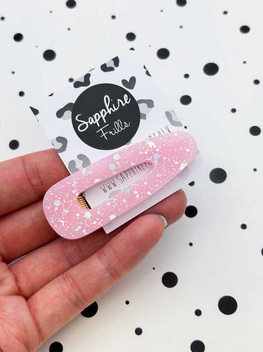 Pink & Silver Holographic Glitter Barrette Acrylic Hair Clip