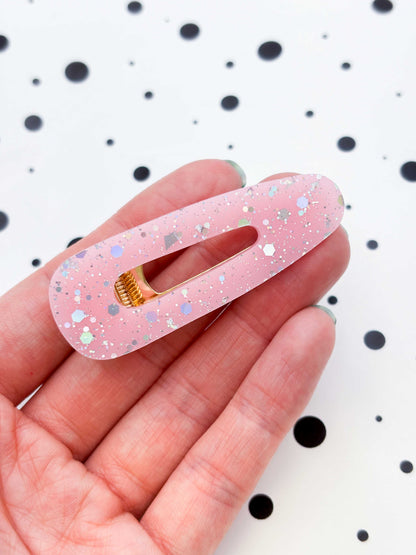 Pink & Silver Holographic Glitter Barrette Acrylic Hair Clip