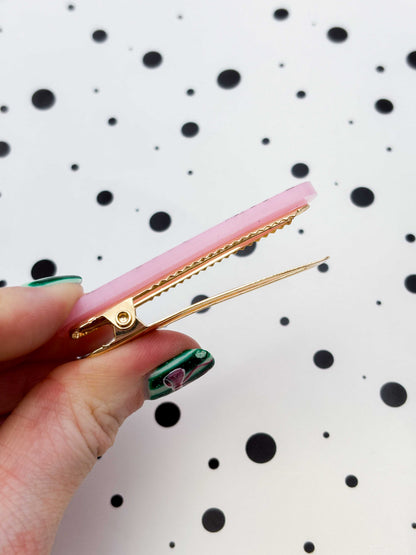 Pink & Silver Holographic Glitter Barrette Acrylic Hair Clip