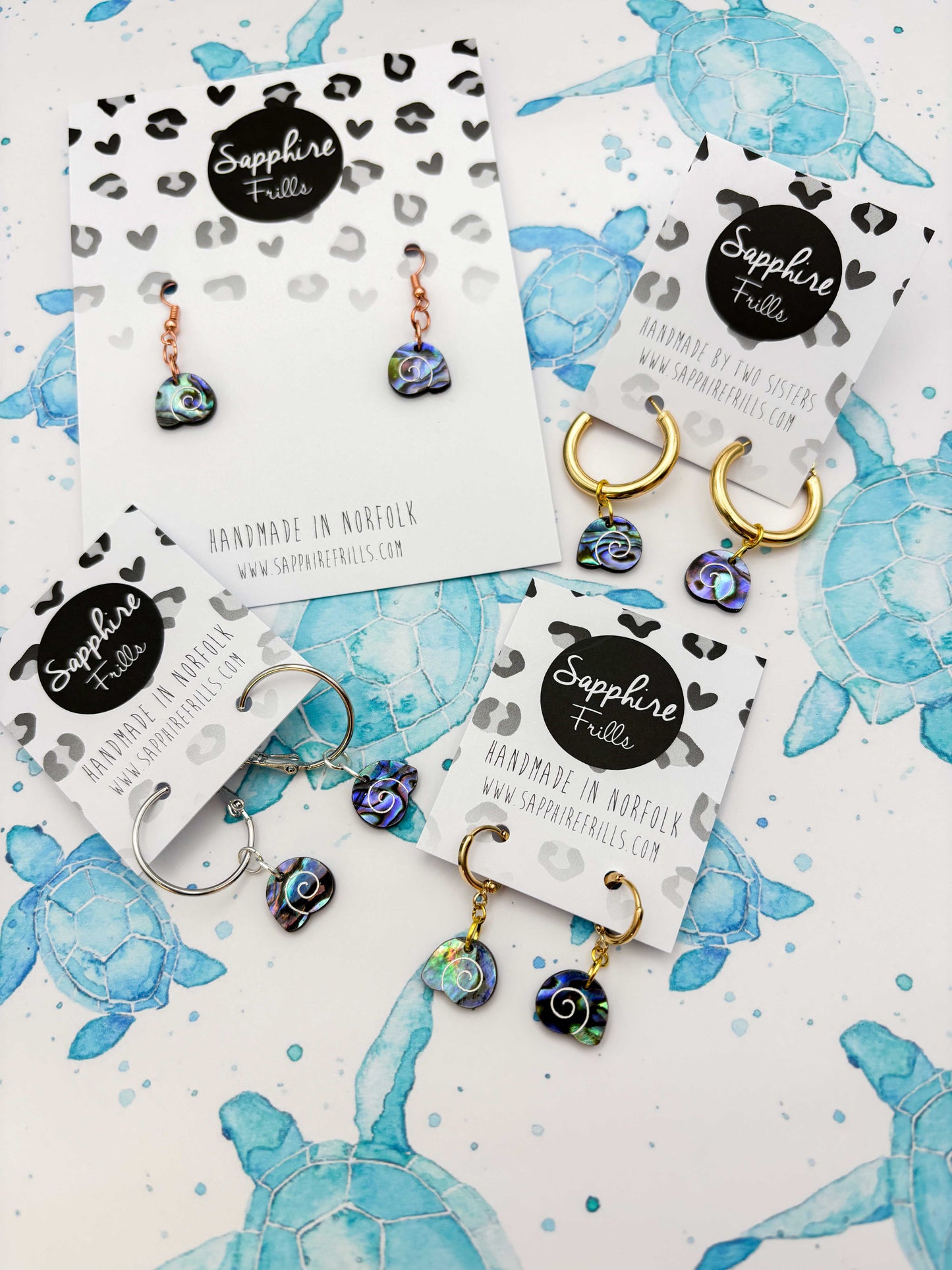 Mini Blue & Green Real Sundial Shell Dangle Earrings or Necklace – Hypoallergenic Stainless Steel