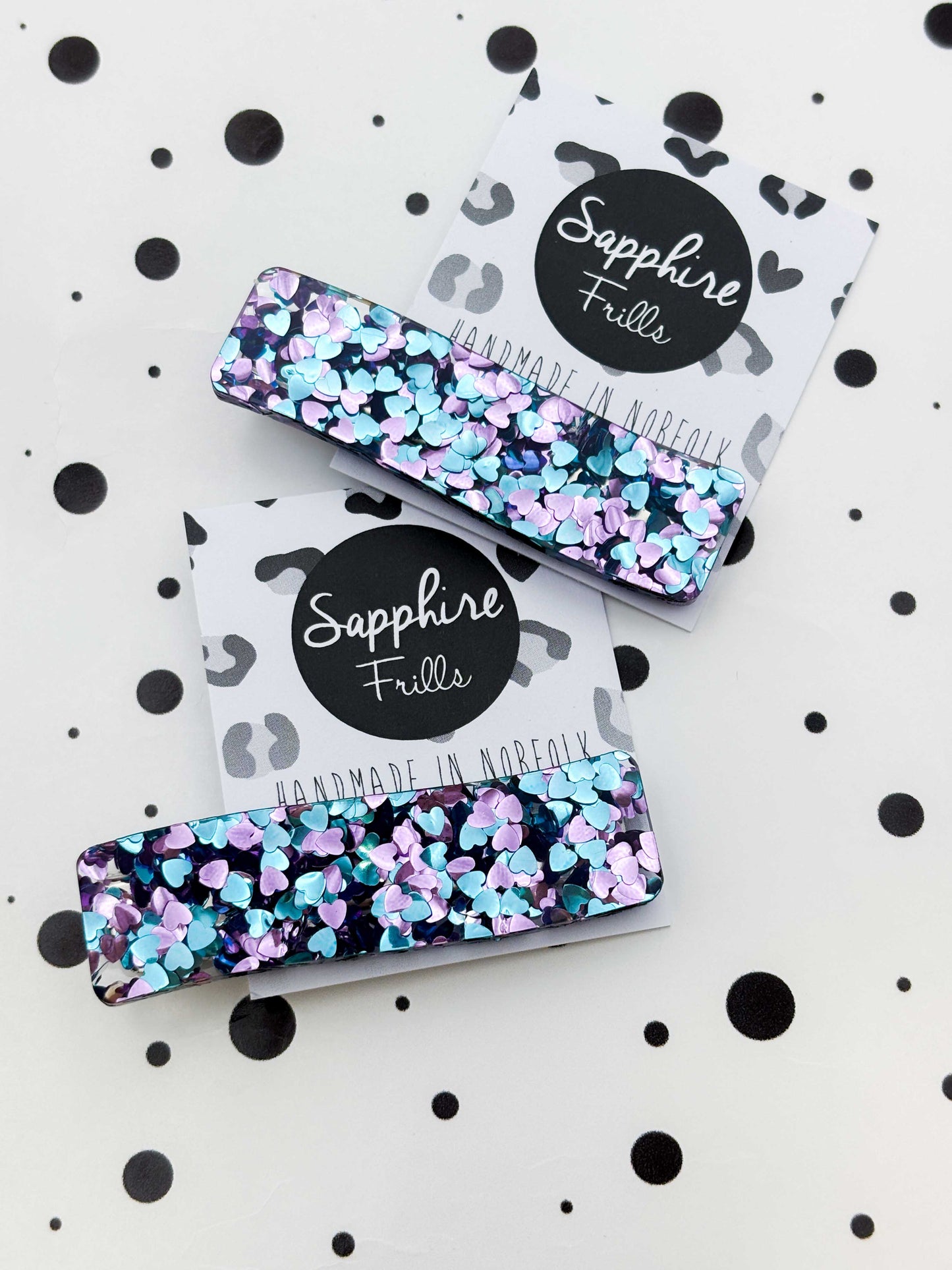 Blue & Lilac Heart Sequin Rectangle Wave Acrylic Hair Clip