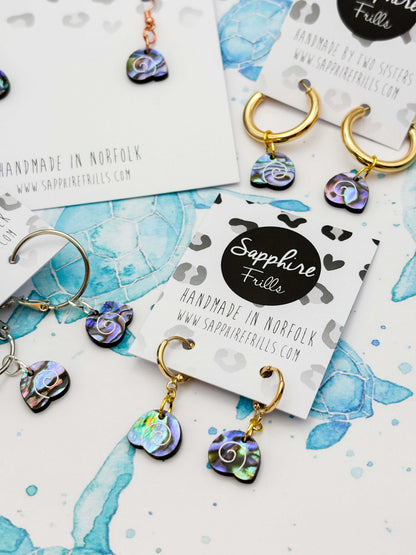 Mini Blue & Green Real Sundial Shell Dangle Earrings or Necklace – Hypoallergenic Stainless Steel