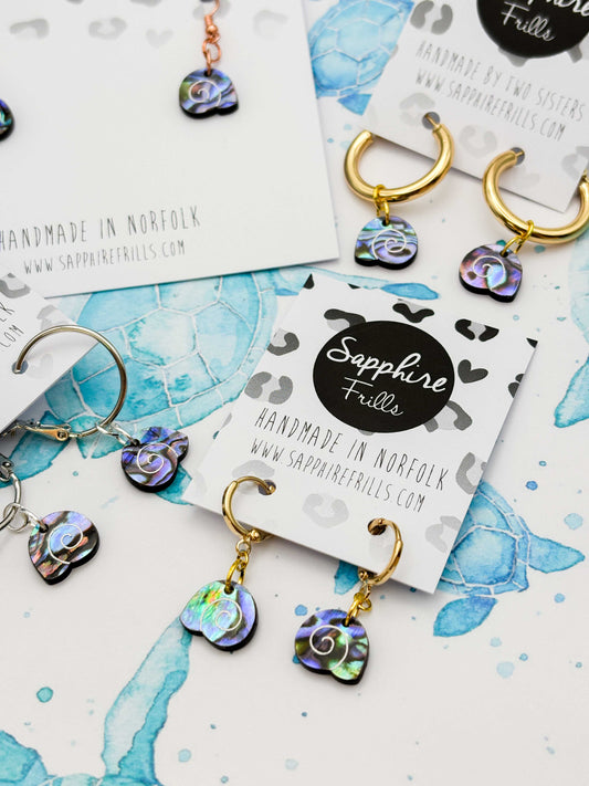 Mini Blue & Green Real Sundial Shell Dangle Earrings or Necklace – Hypoallergenic Stainless Steel
