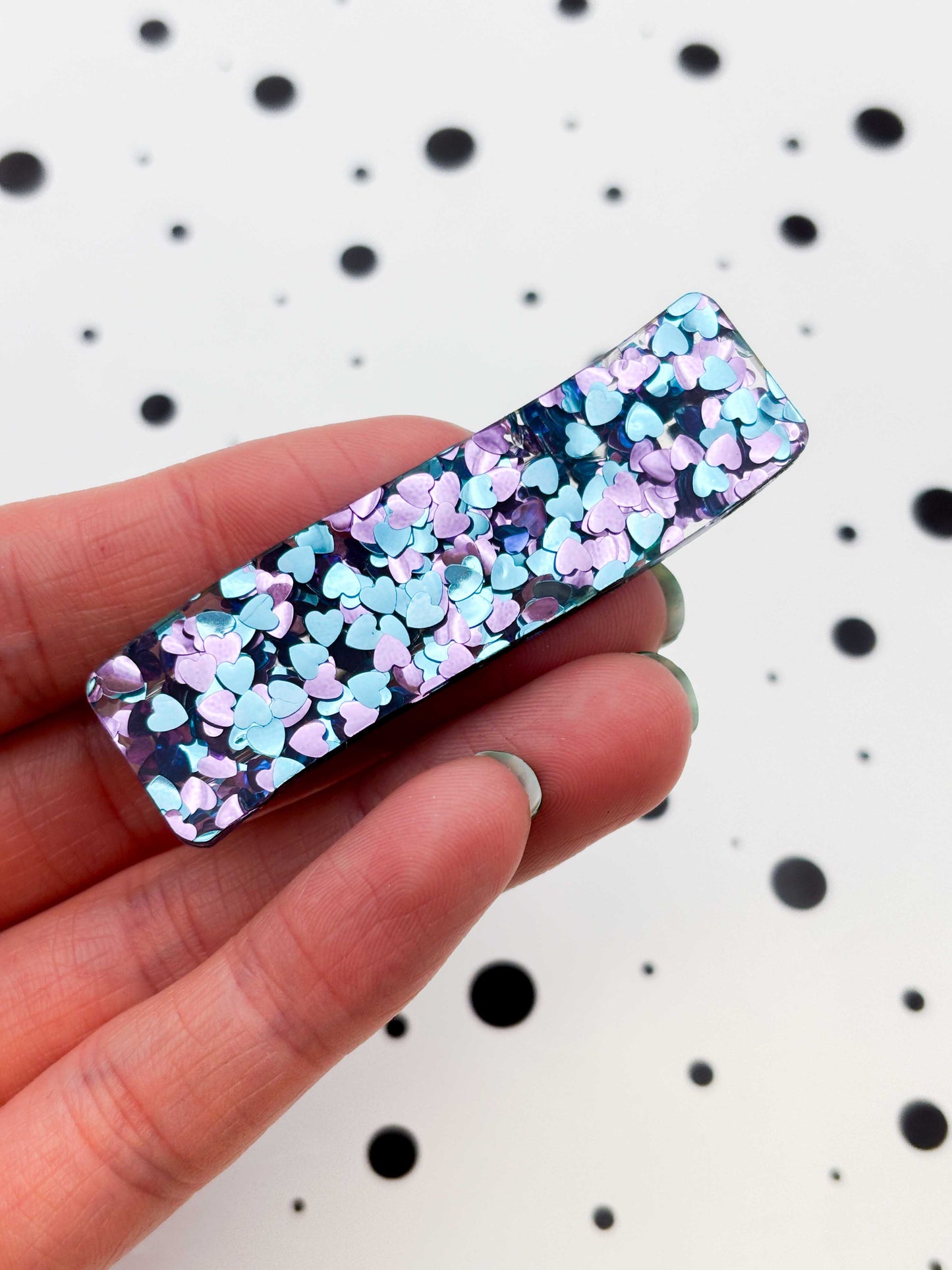 Blue & Lilac Heart Sequin Rectangle Wave Acrylic Hair Clip
