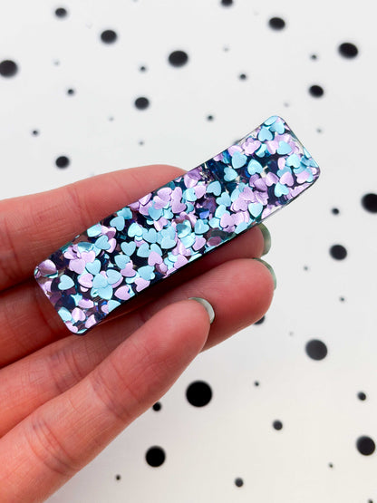 Blue & Lilac Heart Sequin Rectangle Wave Acrylic Hair Clip