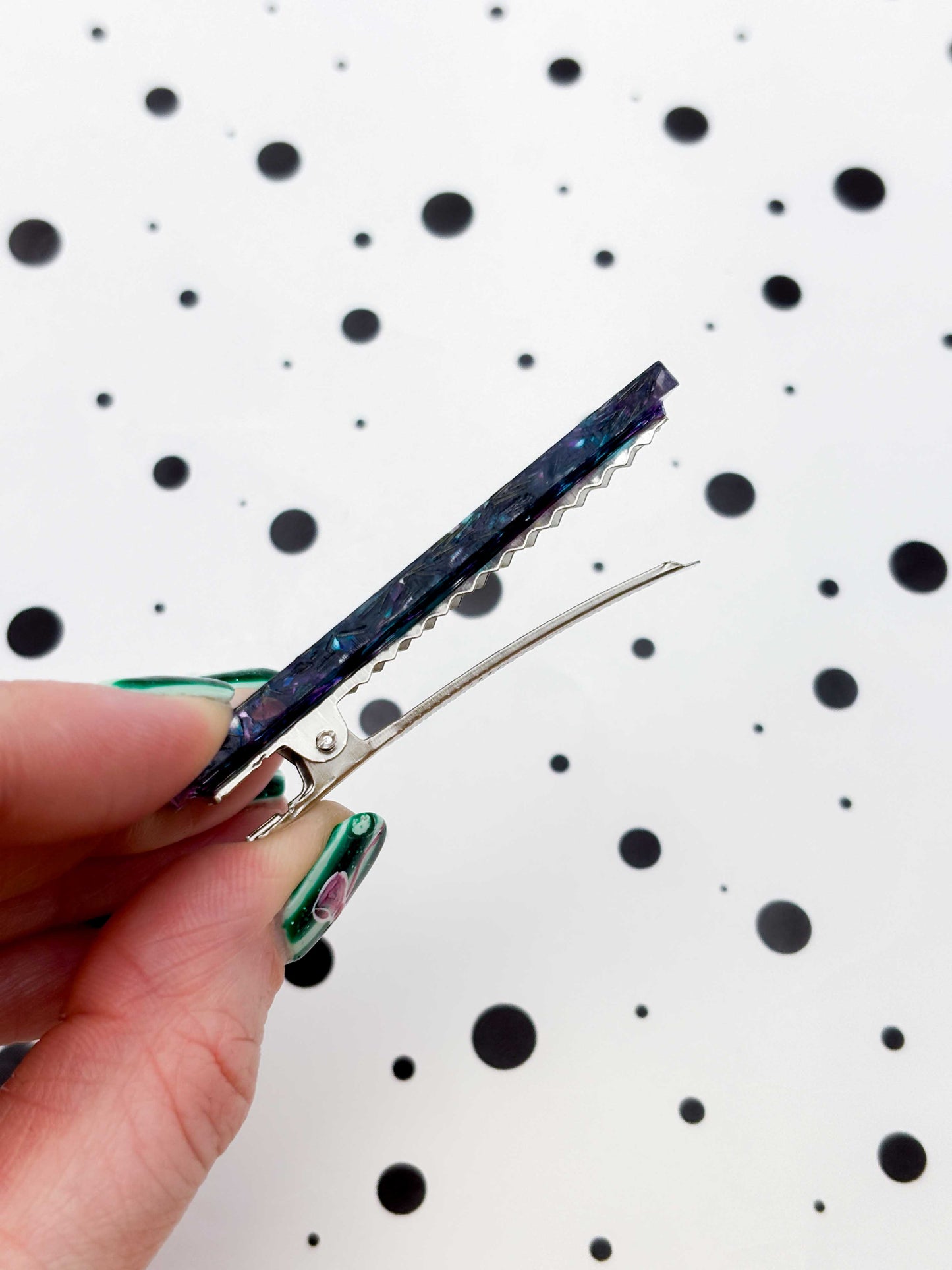 Blue & Lilac Heart Sequin Rectangle Wave Acrylic Hair Clip
