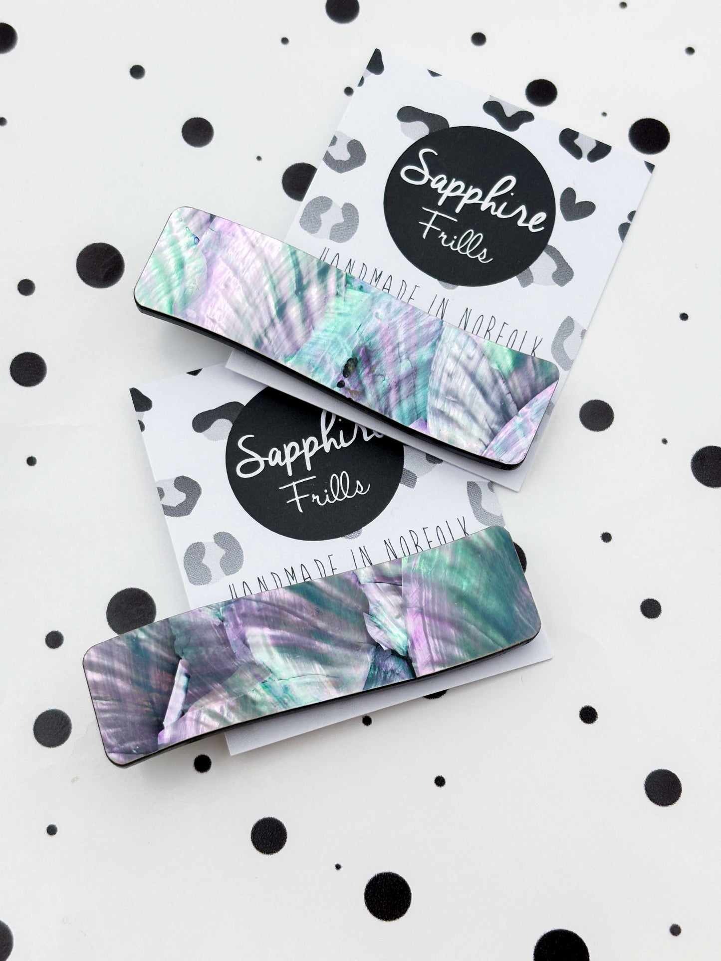 Grey & Green Real Shell Rectangle Wave Acrylic Hair Clip