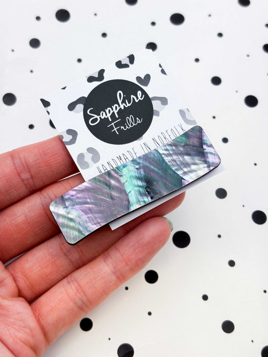 Grey & Green Real Shell Rectangle Wave Acrylic Hair Clip