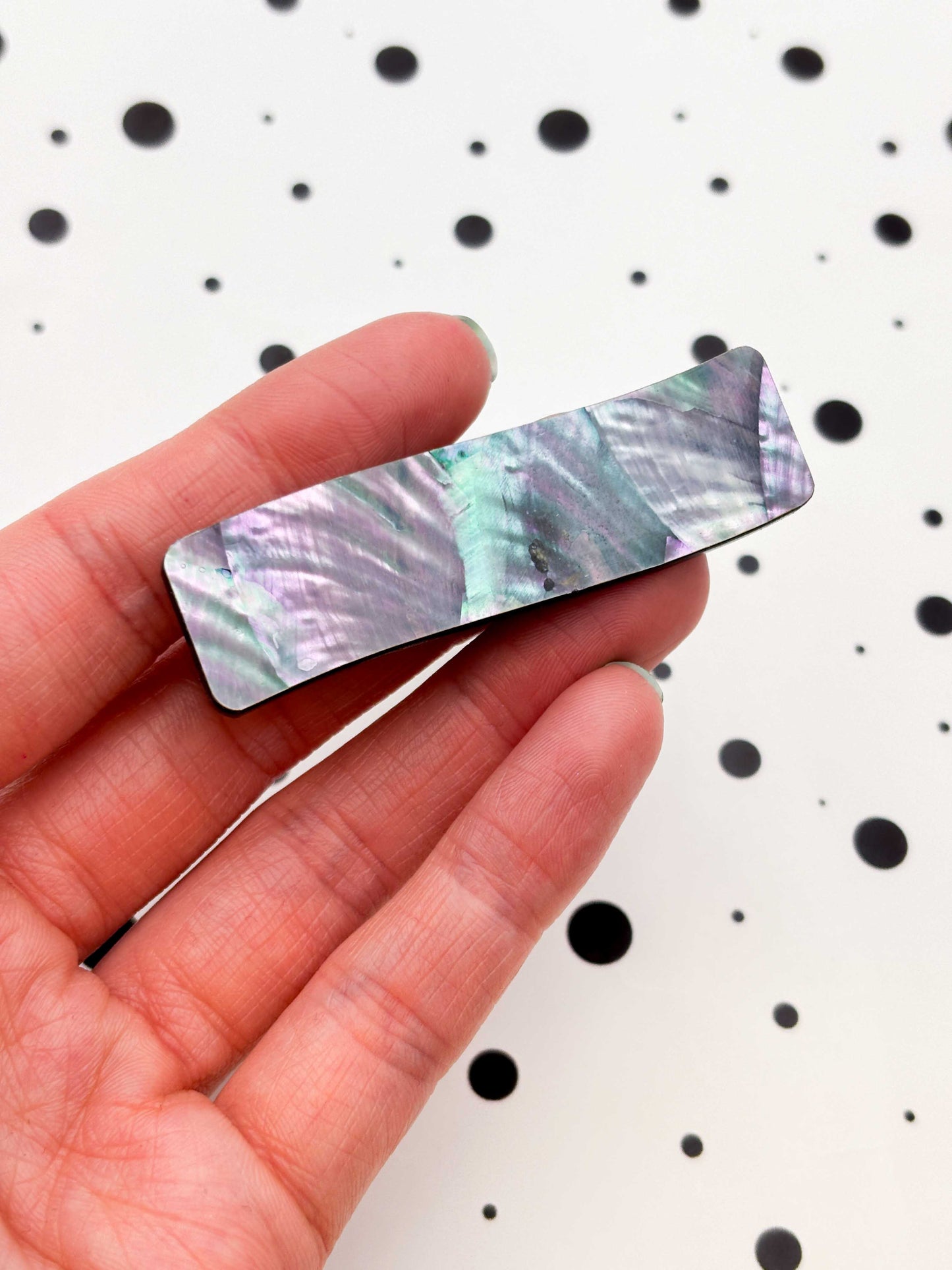Grey & Green Real Shell Rectangle Wave Acrylic Hair Clip