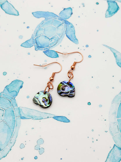 Mini Blue & Green Real Sundial Shell Dangle Earrings or Necklace – Hypoallergenic Stainless Steel