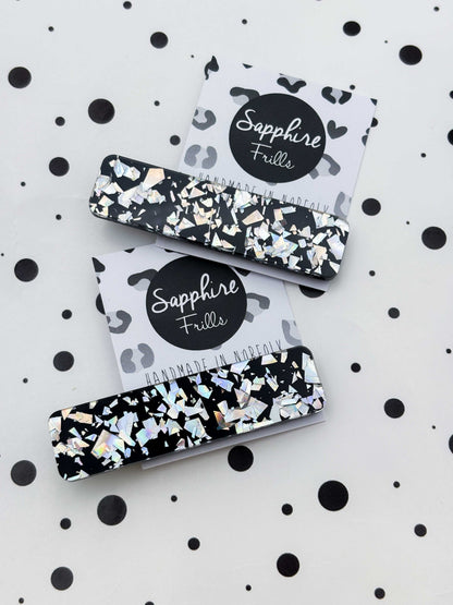 Black & Silver Chunky Shards Rectangle Acrylic Hair Clip