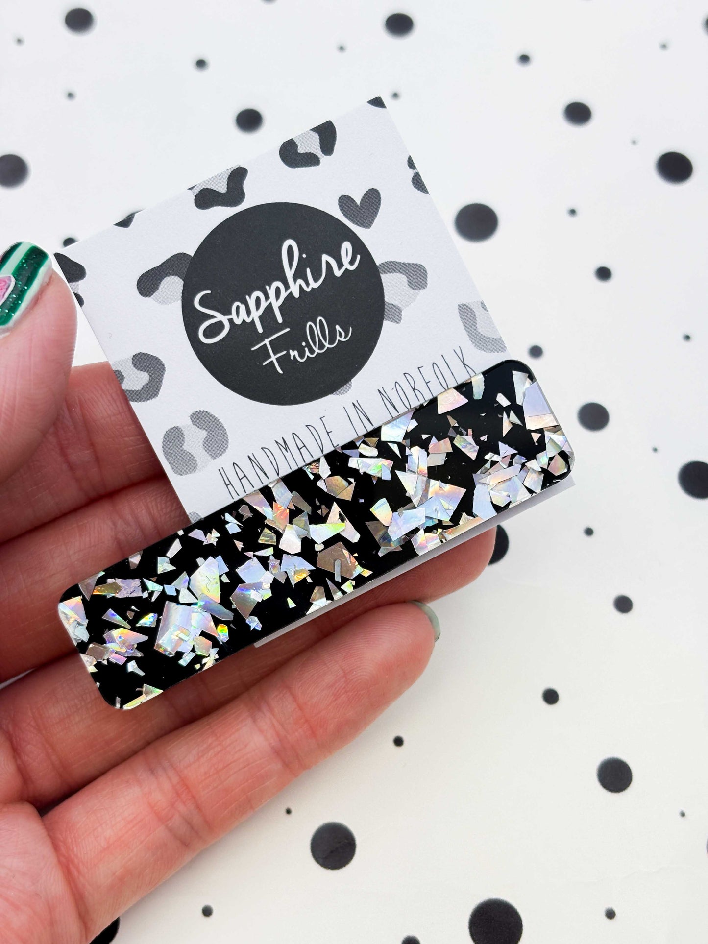 Black & Silver Chunky Shards Rectangle Acrylic Hair Clip