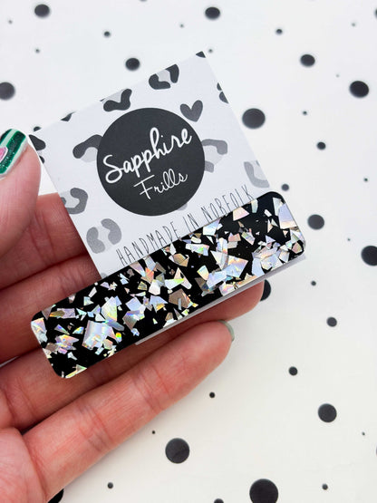 Black & Silver Chunky Shards Rectangle Acrylic Hair Clip