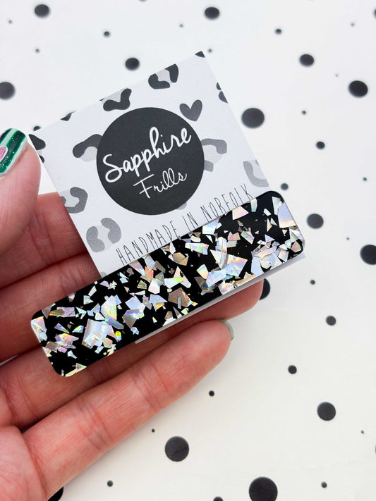 Black & Silver Chunky Shards Rectangle Acrylic Hair Clip