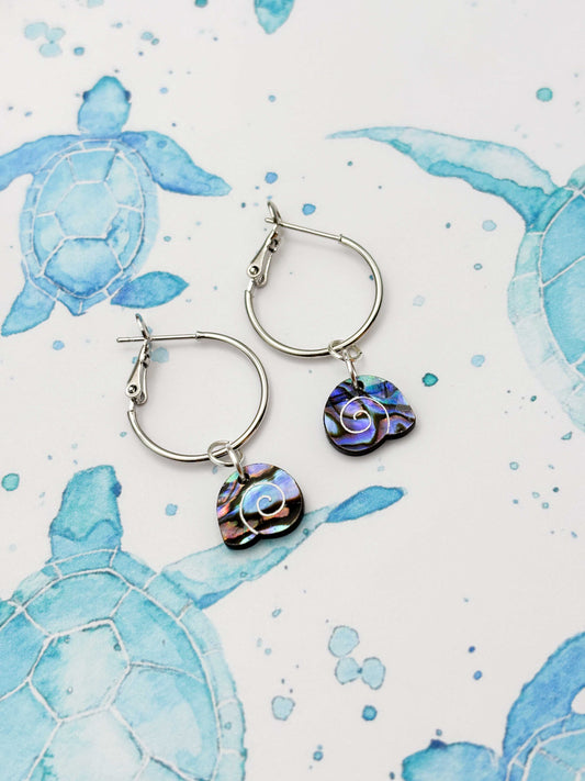 Mini Blue & Green Real Sundial Shell Dangle Earrings or Necklace – Hypoallergenic Stainless Steel