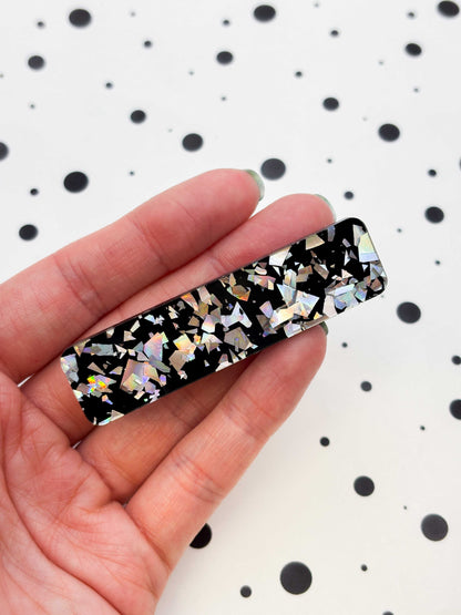 Black & Silver Chunky Shards Rectangle Acrylic Hair Clip