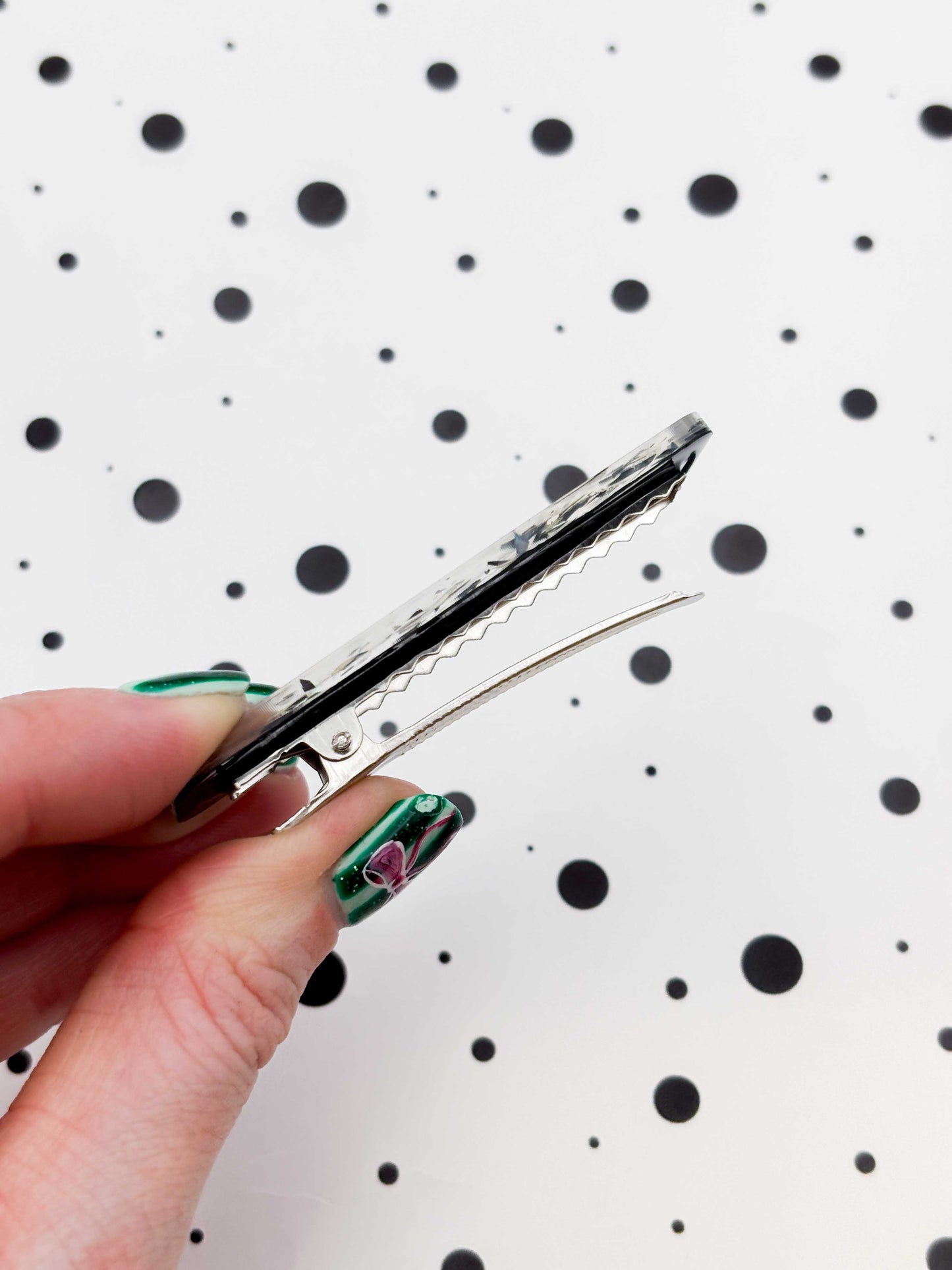 Black & Silver Chunky Shards Rectangle Acrylic Hair Clip