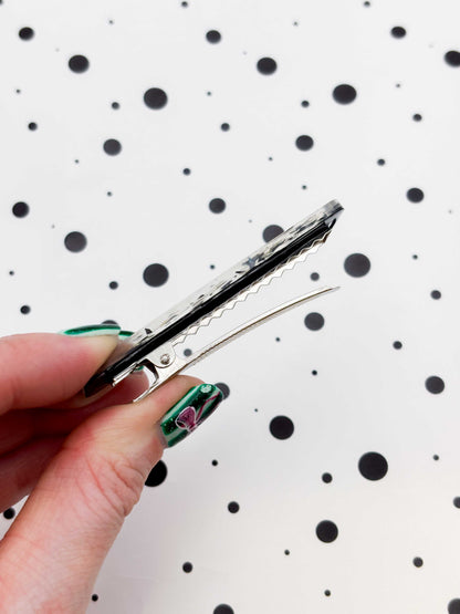 Black & Silver Chunky Shards Rectangle Acrylic Hair Clip