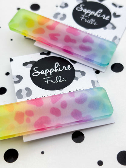 Ombre Rainbow Leopard Print Rectangle Acrylic Hair Clip