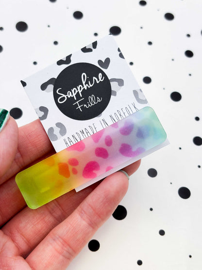 Ombre Rainbow Leopard Print Rectangle Acrylic Hair Clip