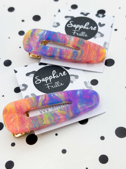 Rainbow Glitter Marble Barrette Acrylic Hair Clip