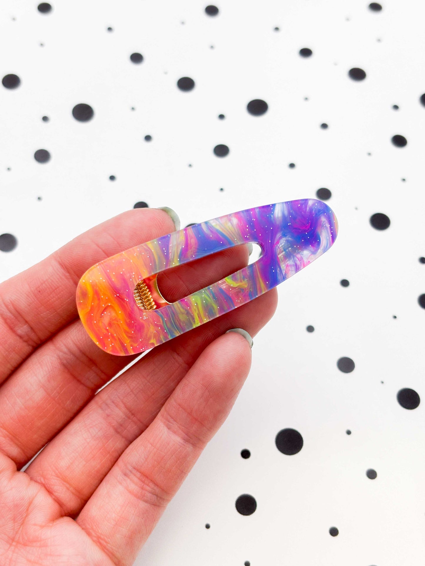 Rainbow Glitter Marble Barrette Acrylic Hair Clip