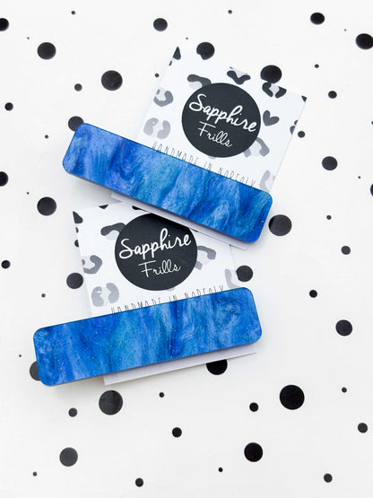 Deep Blue Glitter Marble Rectangle Acrylic Hair Clip