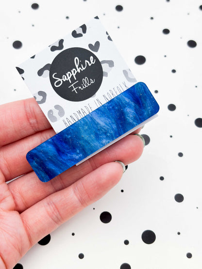 Deep Blue Glitter Marble Rectangle Acrylic Hair Clip