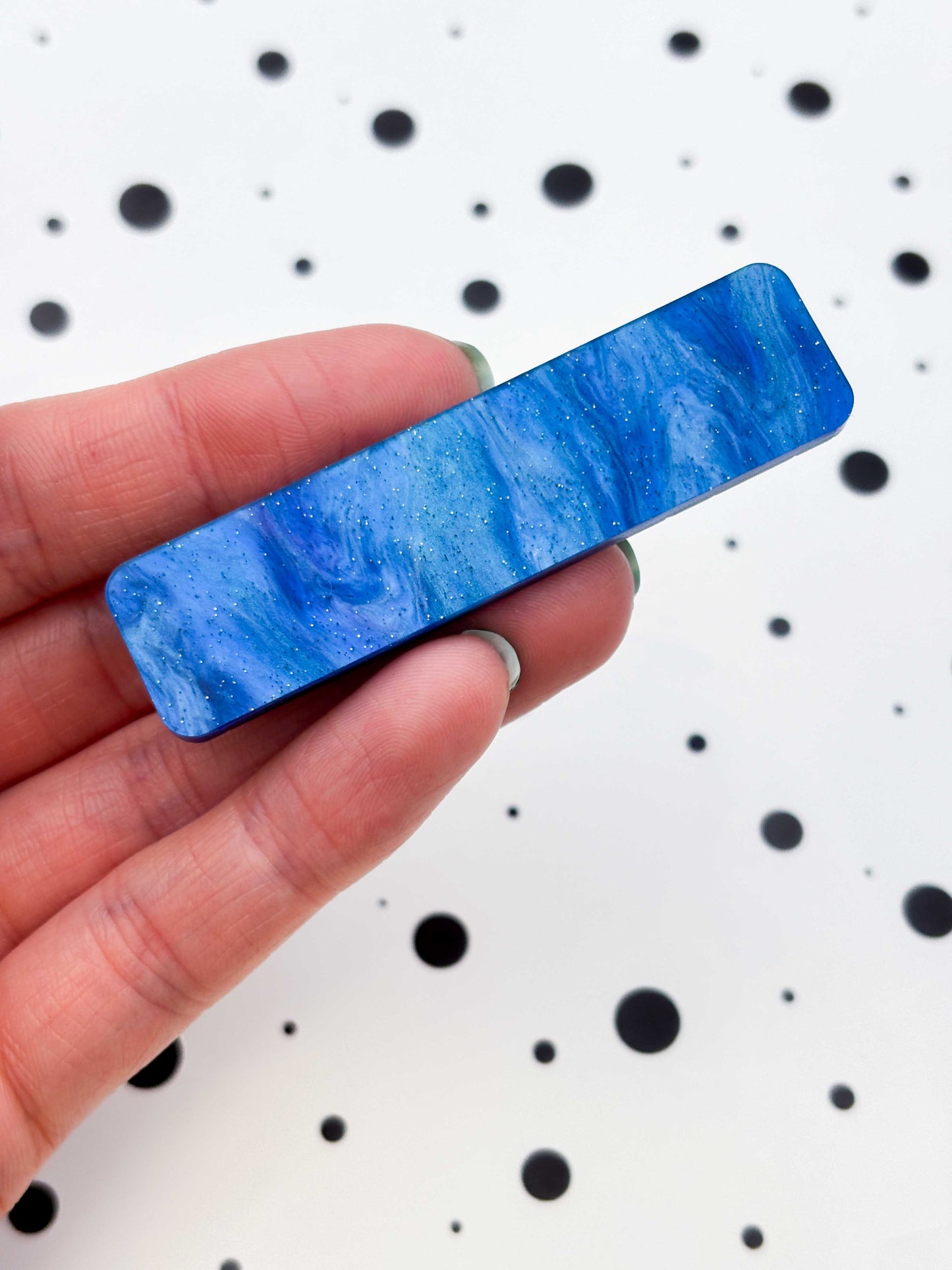 Deep Blue Glitter Marble Rectangle Acrylic Hair Clip