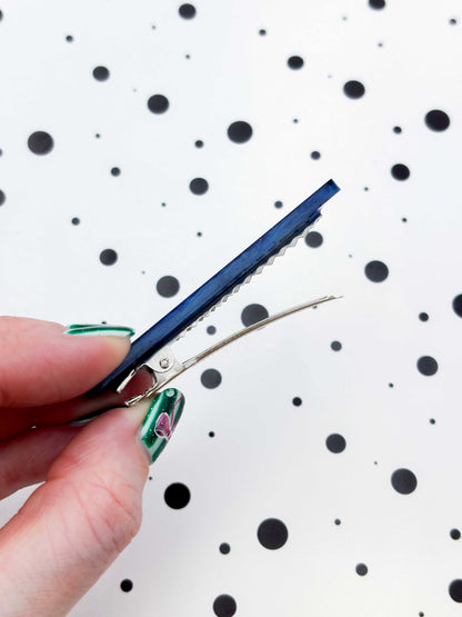 Deep Blue Glitter Marble Rectangle Acrylic Hair Clip