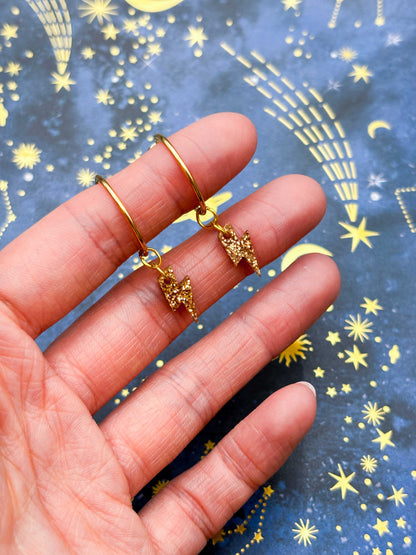 Mini Champagne Glitter Lightning Bolt Dangle Earrings or Necklace – Hypoallergenic Stainless Steel