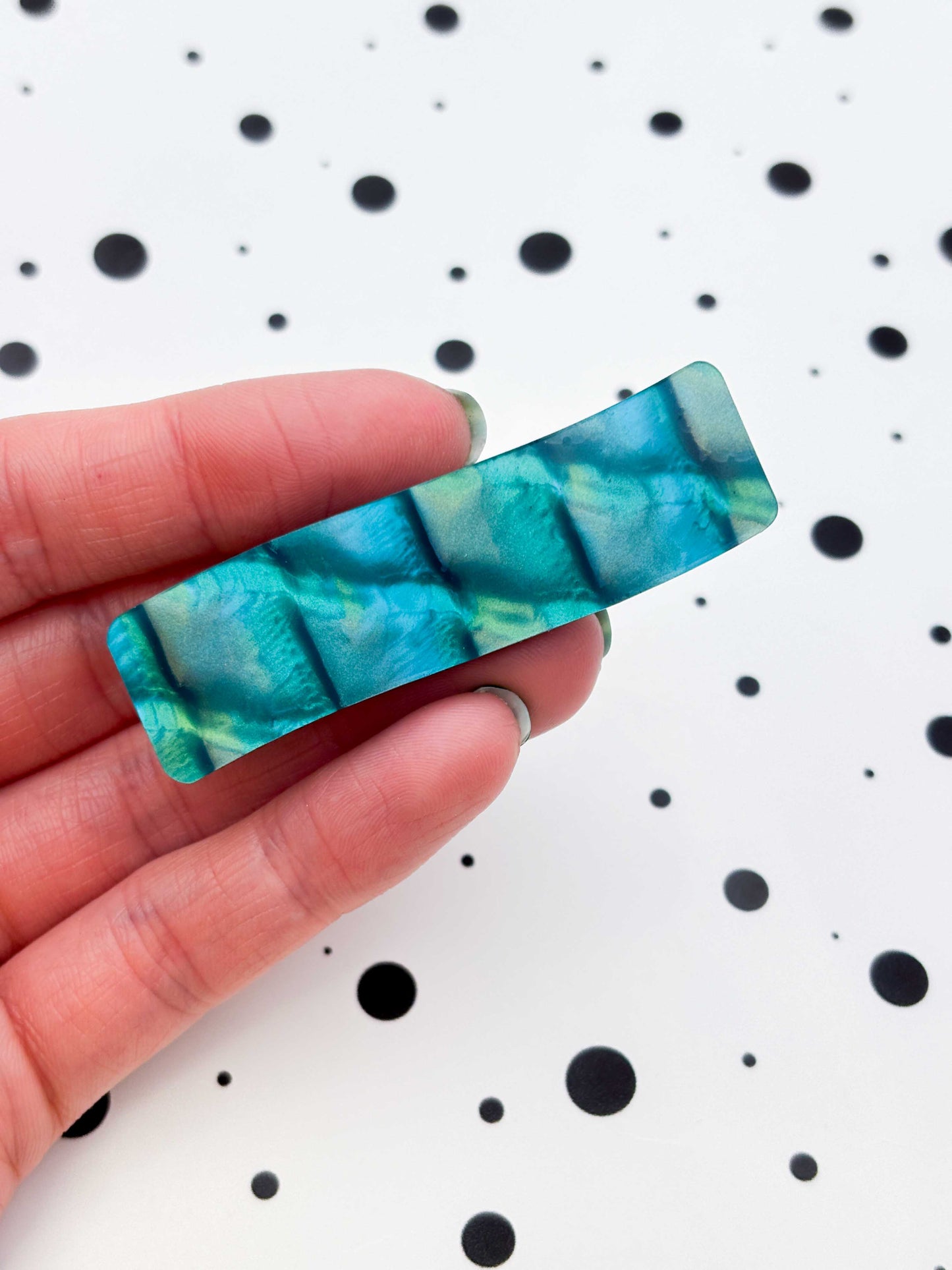 Teal & Gold Scale Shimmer Rectangle Wave Acrylic Hair Clip