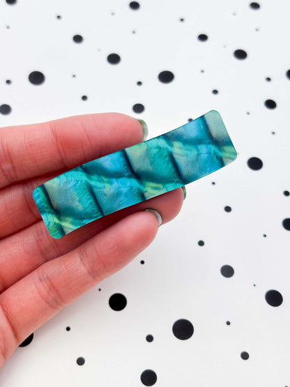 Teal & Gold Scale Shimmer Rectangle Wave Acrylic Hair Clip