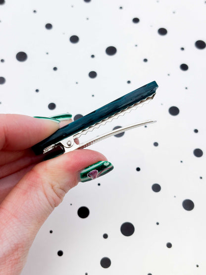 Teal & Gold Scale Shimmer Rectangle Wave Acrylic Hair Clip