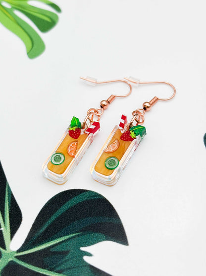 Medium Pimms with Strawberry, Cucumber and Orange Dangle Earrings or Necklace – Hypoallergenic Stainless Steel
