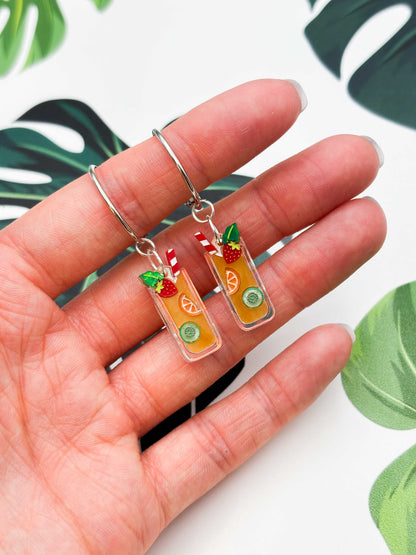 Medium Pimms with Strawberry, Cucumber and Orange Dangle Earrings or Necklace – Hypoallergenic Stainless Steel