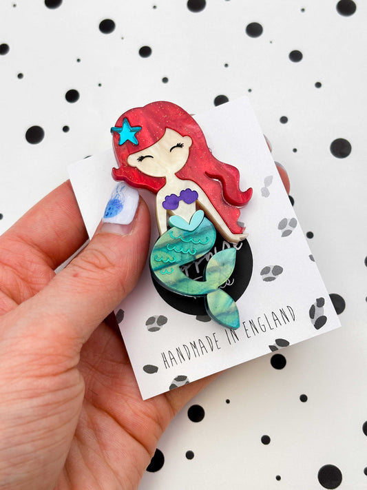 Red, Teal and Purple Mermaid Acrylic Brooch