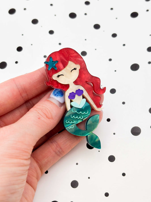 Red, Teal and Purple Mermaid Acrylic Brooch