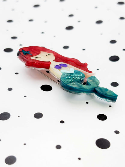 Red, Teal and Purple Mermaid Acrylic Brooch