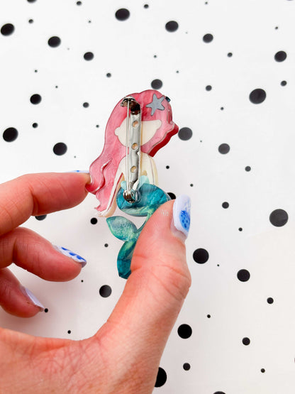 Red, Teal and Purple Mermaid Acrylic Brooch