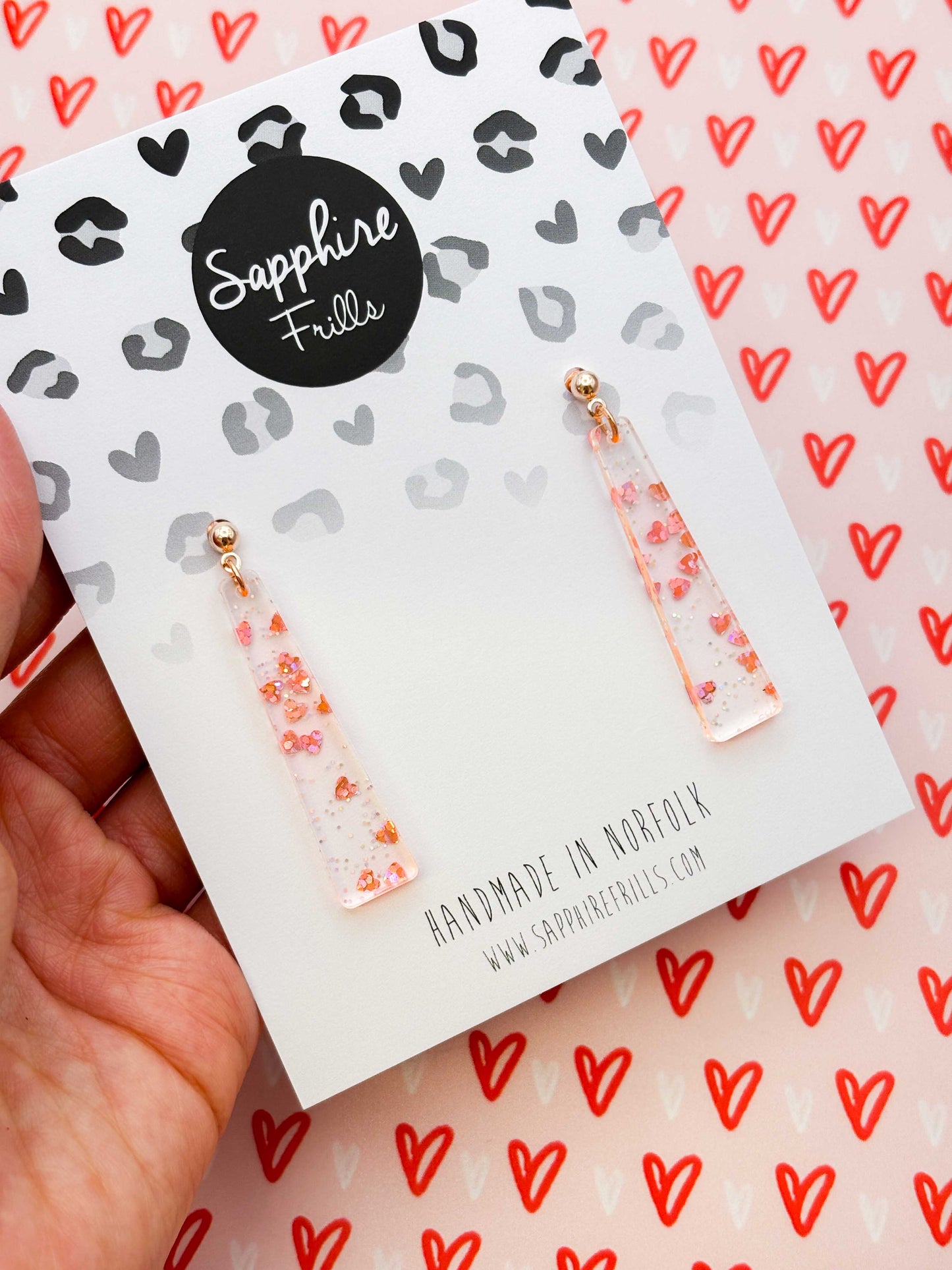 Large Dusky Pink Holographic Heart Trapeze Dangle Earrings or Necklace – Hypoallergenic Stainless Steel