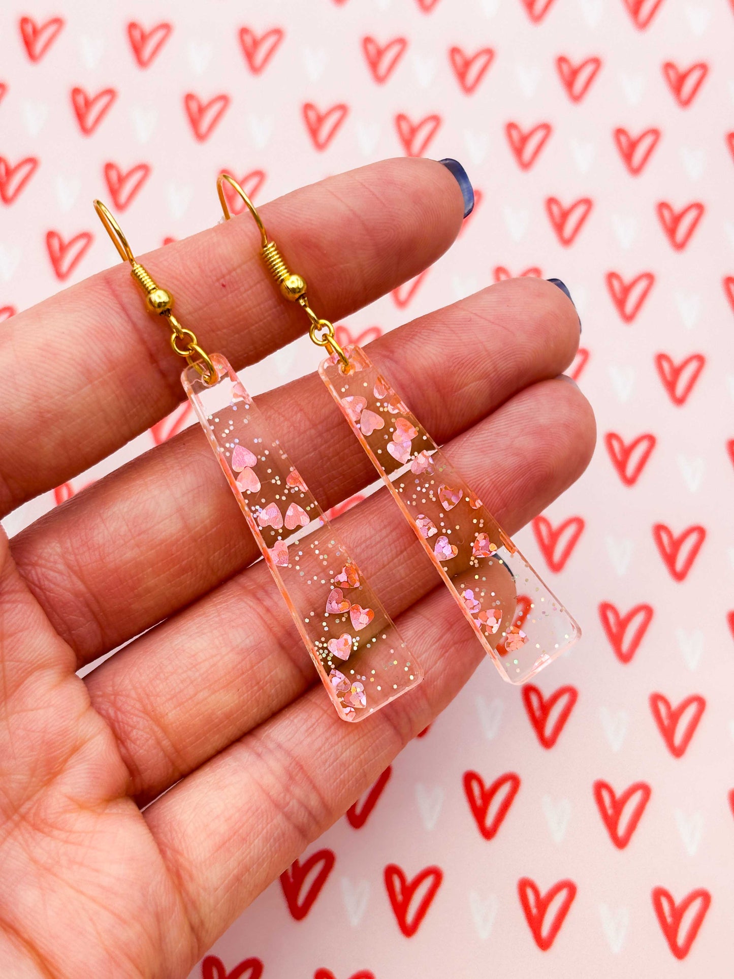 Large Dusky Pink Holographic Heart Trapeze Dangle Earrings or Necklace – Hypoallergenic Stainless Steel