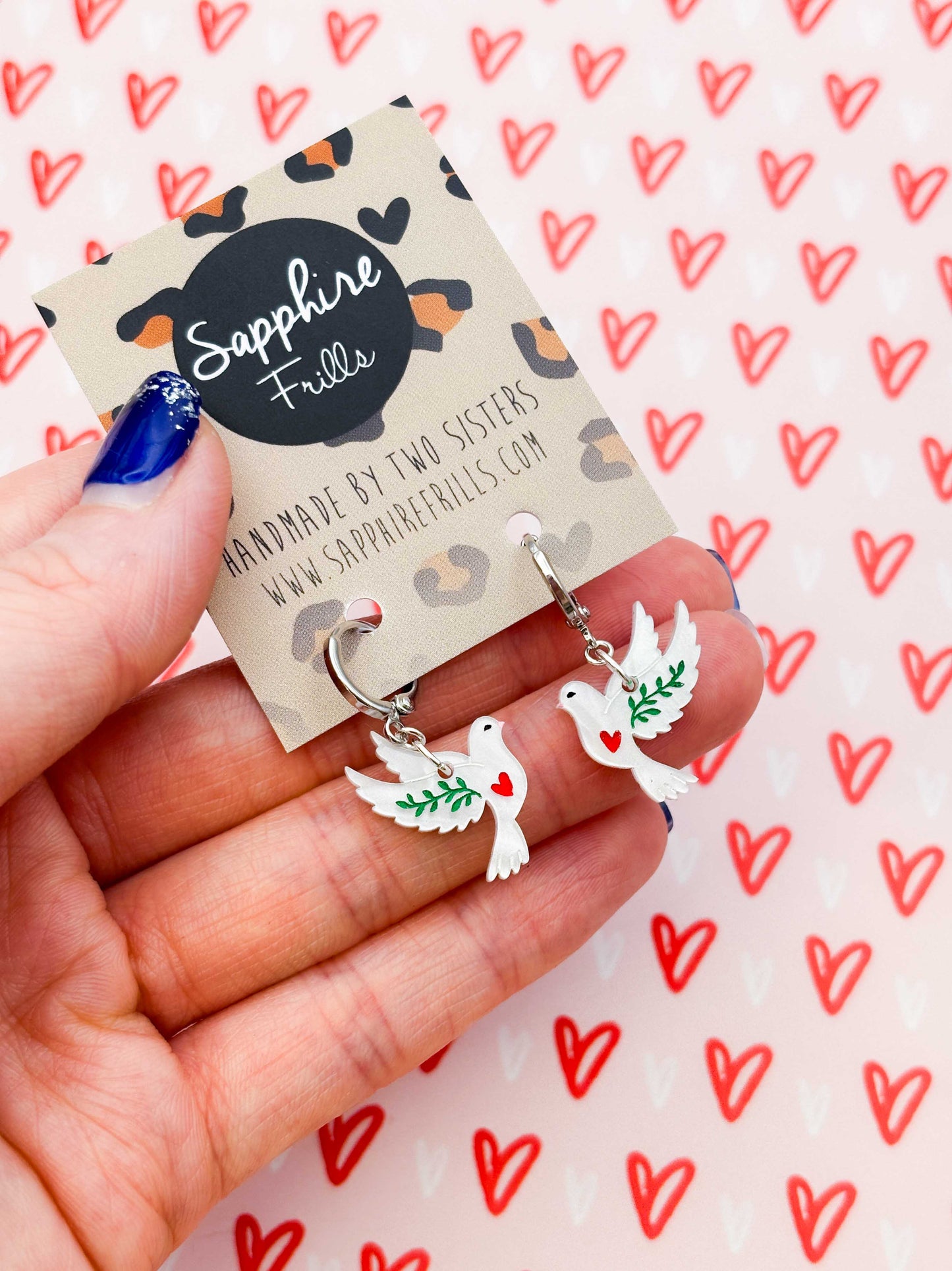 Small White Marble Heart Dove Dangle Earrings or Necklace – Hypoallergenic Stainless Steel