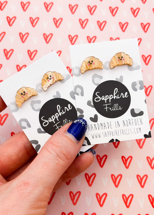 Small Beige Croissant Stud Earrings – Hypoallergenic Stainless Steel