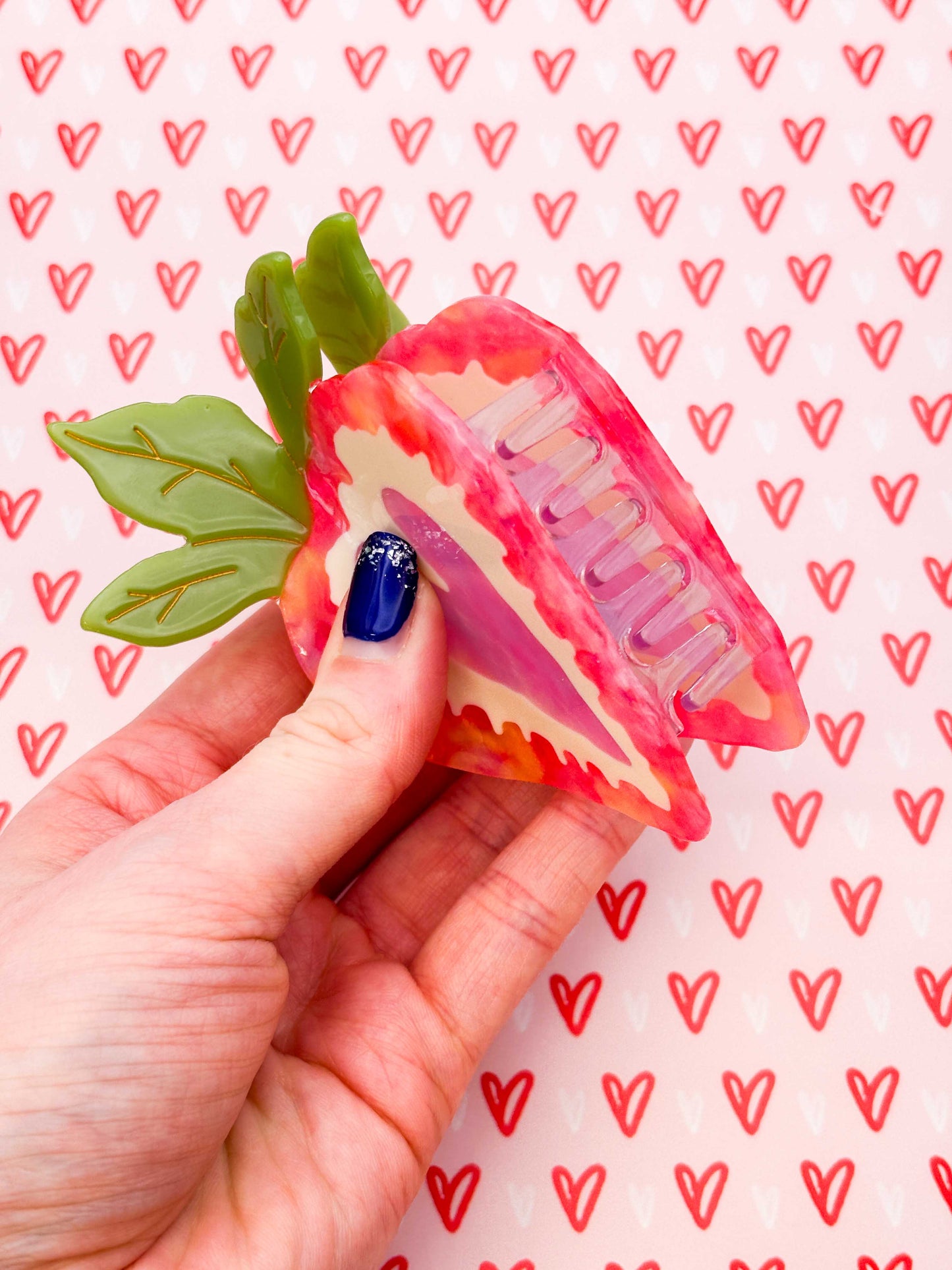 Large Pink Strawberry Claw Clip