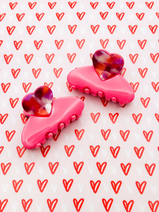 Small Hot Pink, Purple & Red Terrazzo Heart Claw Clip